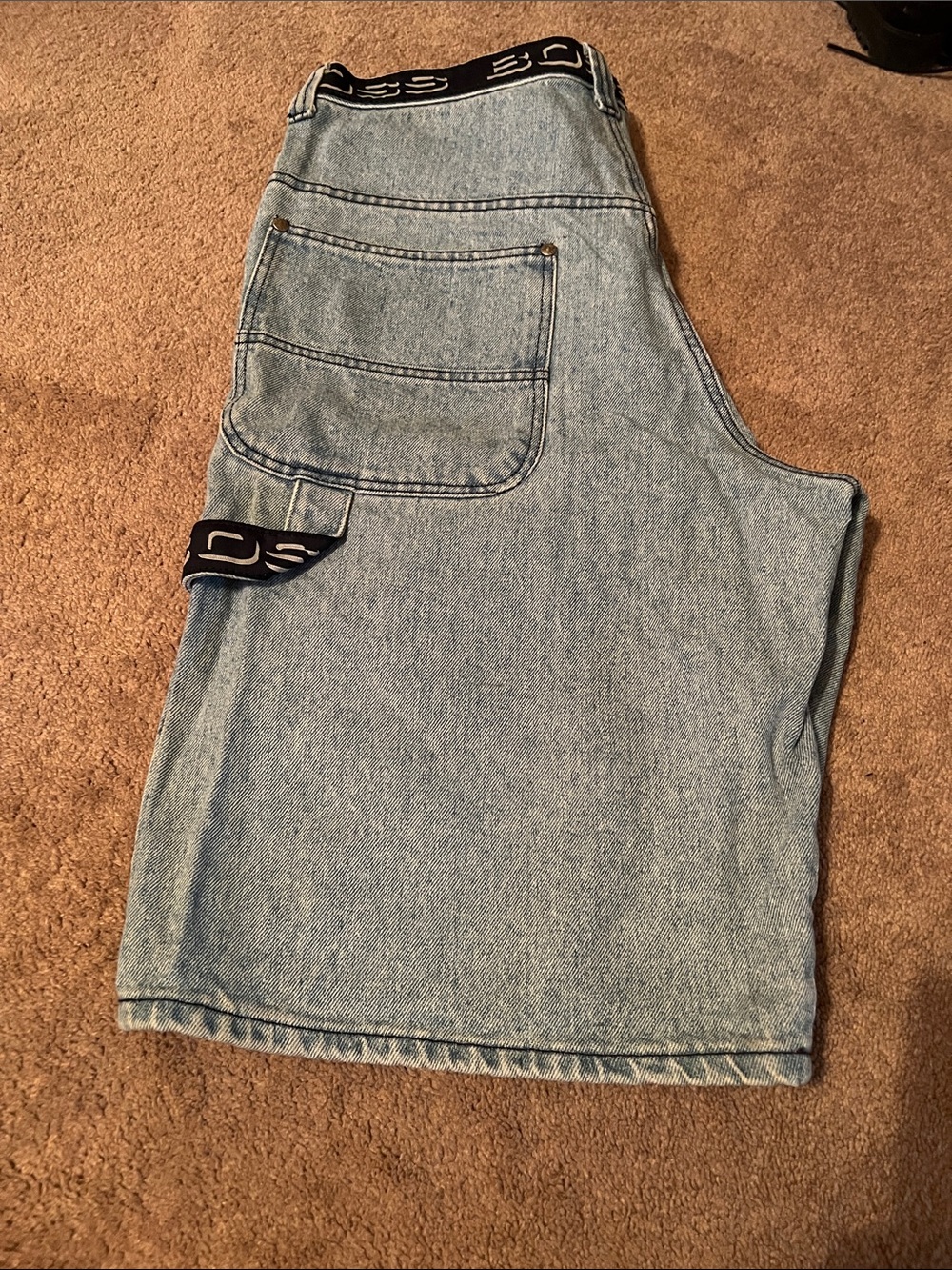 BOSS Light Blue Denim Logo Waistband Shorts - Picture 2 of 6